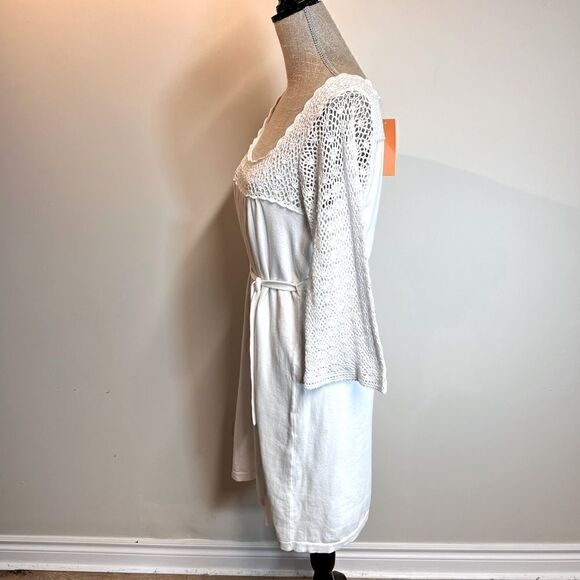 NWT $285 Cynthia Steffe White Cotton Crocheted Bell Sleeve Dress Women Sz L - Picture 6 of 8